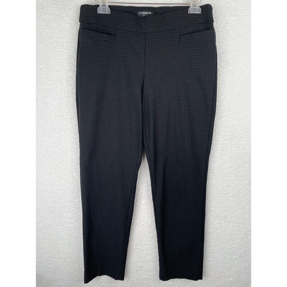 Liz Claiborne Career Petite Black Houndstooth Pull On Ankle Pants 12P Classic